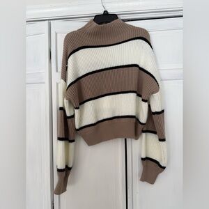 Striped Brown and White Turtleneck Sweater